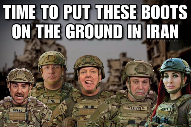 meme suggesting traitorous Zionists should be sent to fight in Iran first