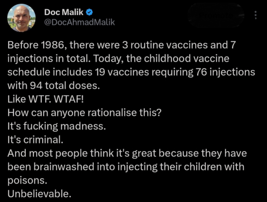 Doc Malik quote about the insanity of vaccines
