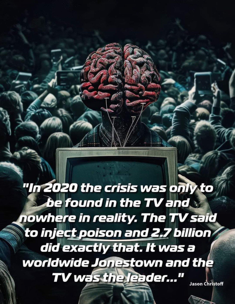 meme comparing the covid psyop and vaccines to the Jonestown cult massacre