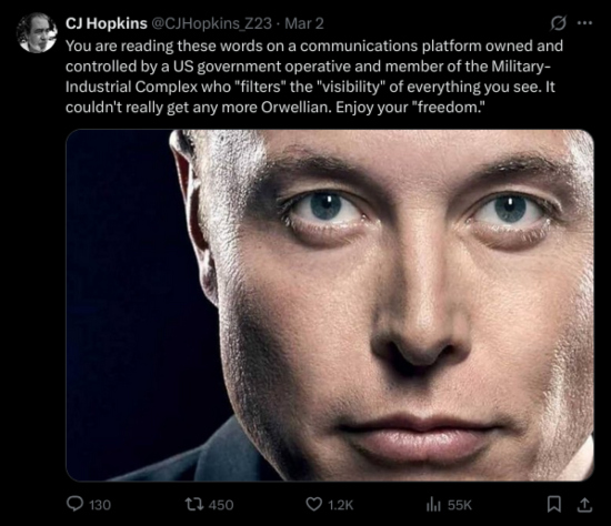 CJ Hopkins tweet on X about Elon Musk
