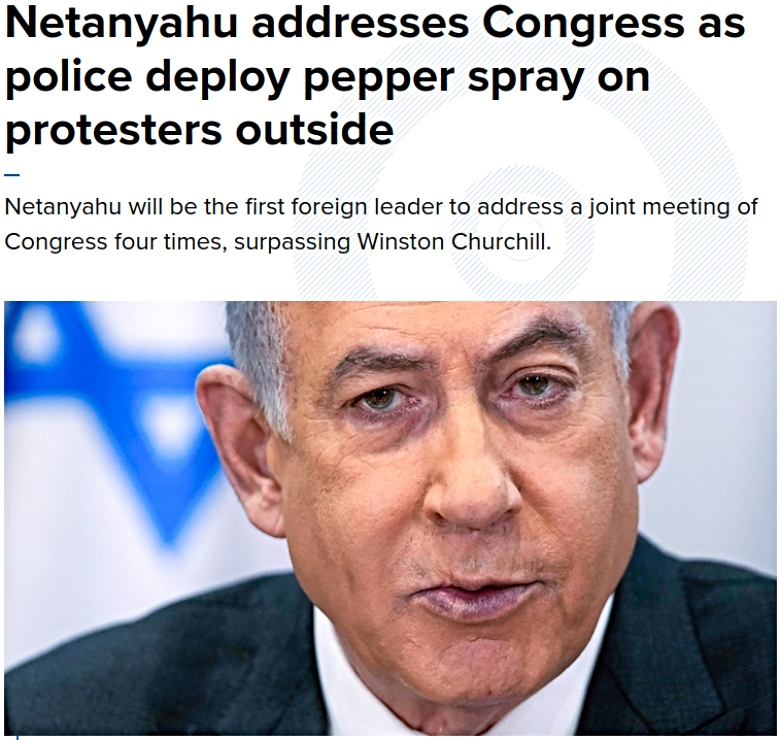 Netanyahu speech and pepper spray