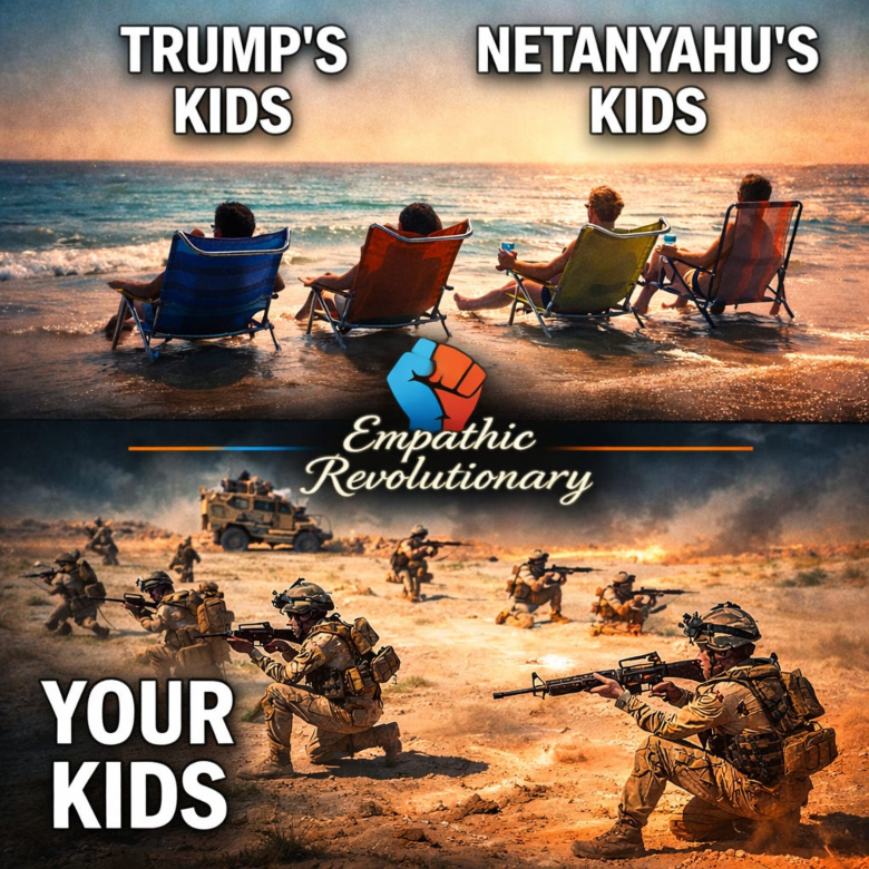 meme showing that working class kids are sent to war but the elites children stay safely home in luxury