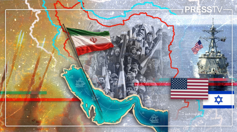 graphic showing the flags of Iran, the United States, and Israel