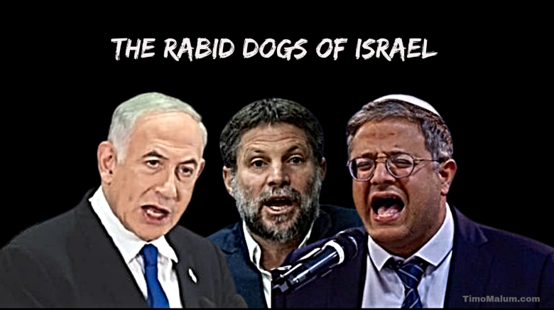 meme portraying Israel's leaders as rabid dogs
