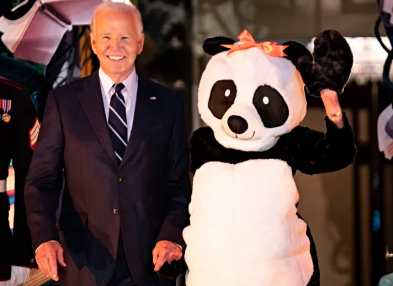 Jill Biden in a panda suit