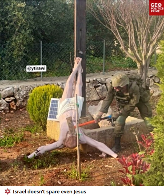 Israeli IDF soldier destroys statue of Jesus Christ