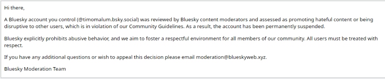 cancellation email from Bluesky