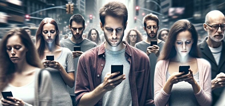 group of people staring at their phones