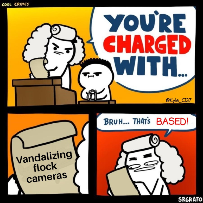 meme of a courtroom judge being impressed by a man arrested for damaging surveillance cameras