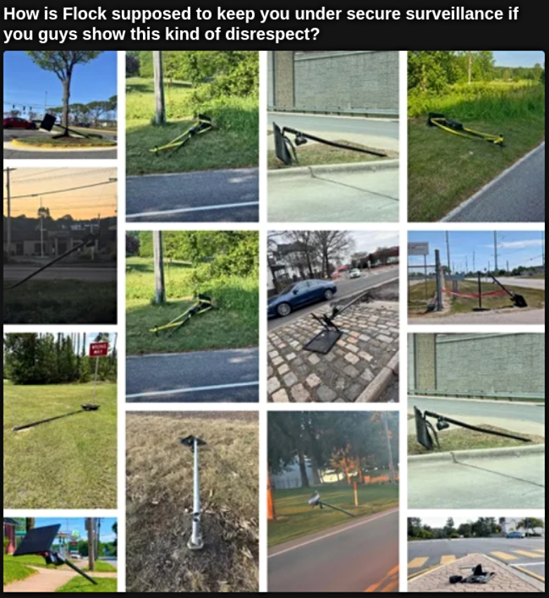 meme about damage people have done to Flock cameras