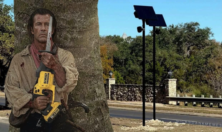 meme of Mel Gibson cutting down a Flock camera