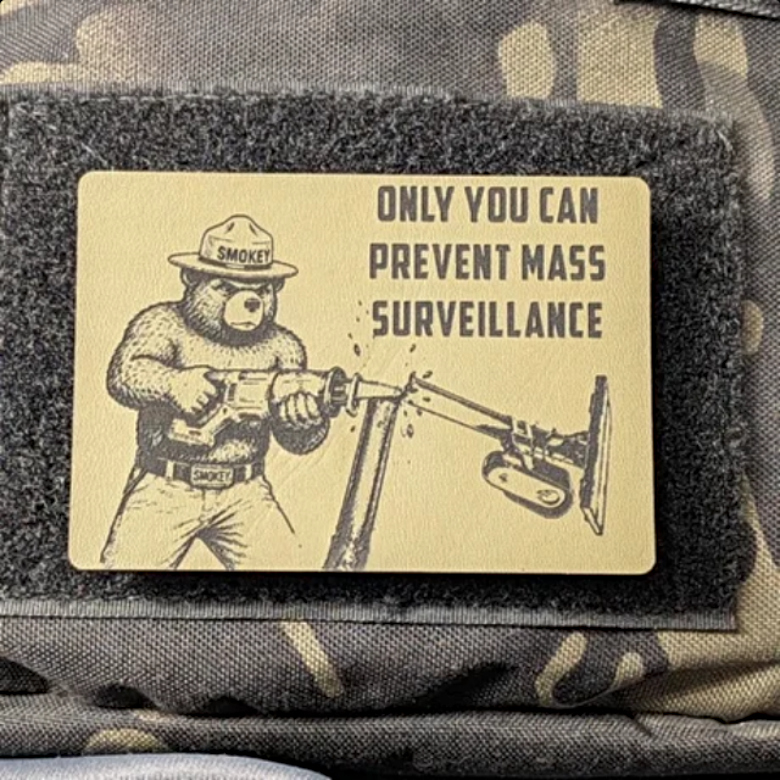 meme of Smoky the Bear cutting down a Flock camera