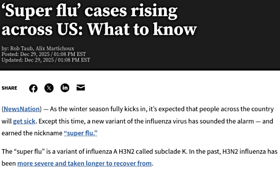 screenshot of news story pushing the flu fear narrative