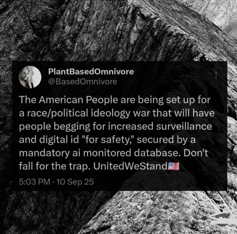 meme about America being setup for a civil war based on race or political ideology