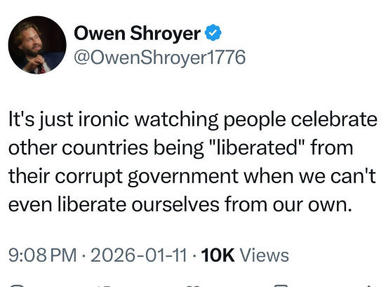 Owen Shroyer post about Americans freeing themselves from tyranny