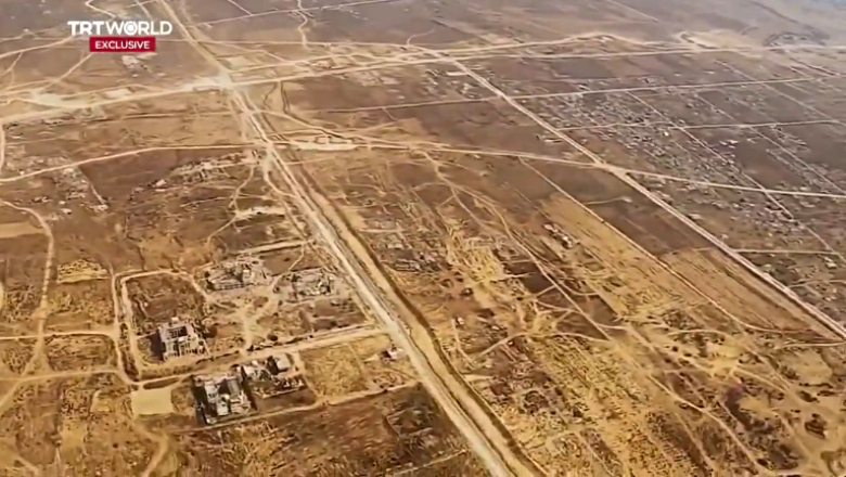 image shows the destruction of Gaza after Israel's relentless and illegal attacks